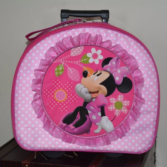 VTG Minnie Disney Store Mouse Rolling Faux Leather Suitcase Luggage - Picture 16 of 16